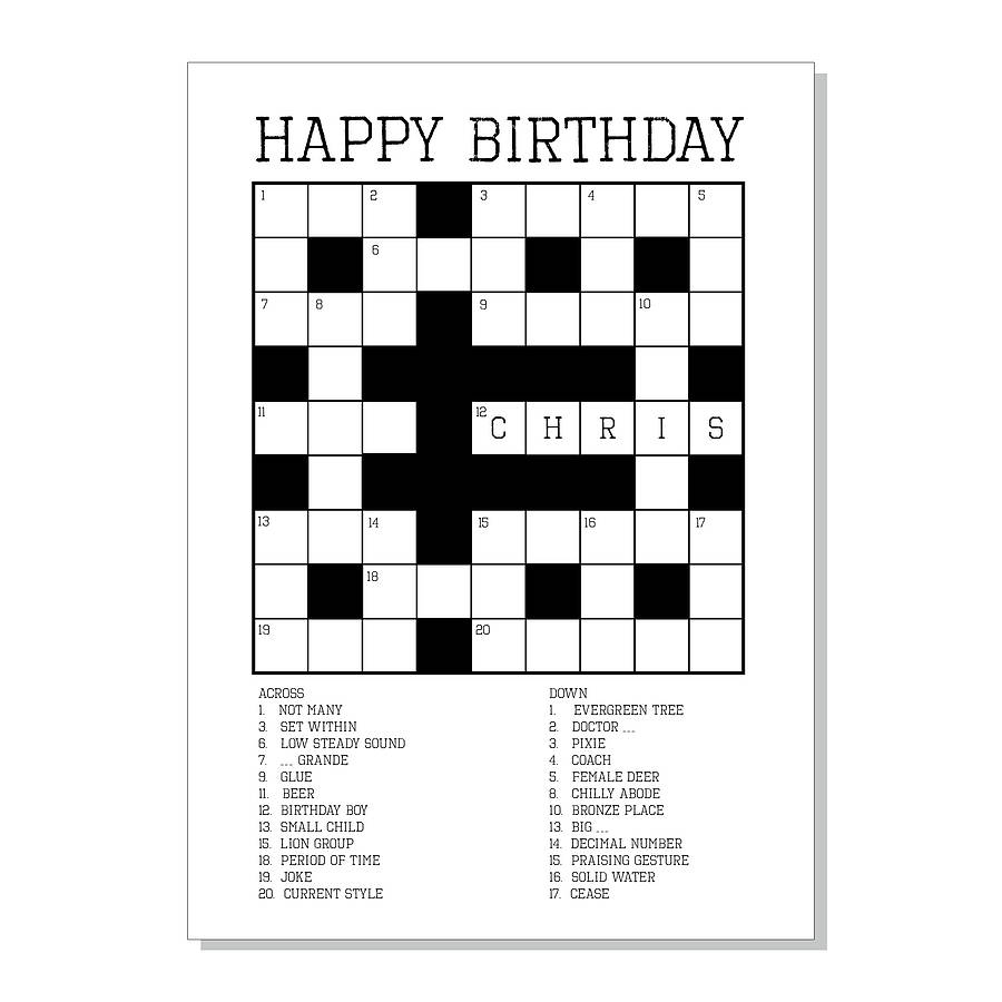 Images :kids Card Game Crossword , 4 Best Images Of Printable - Birthday Crossword Puzzle Printable