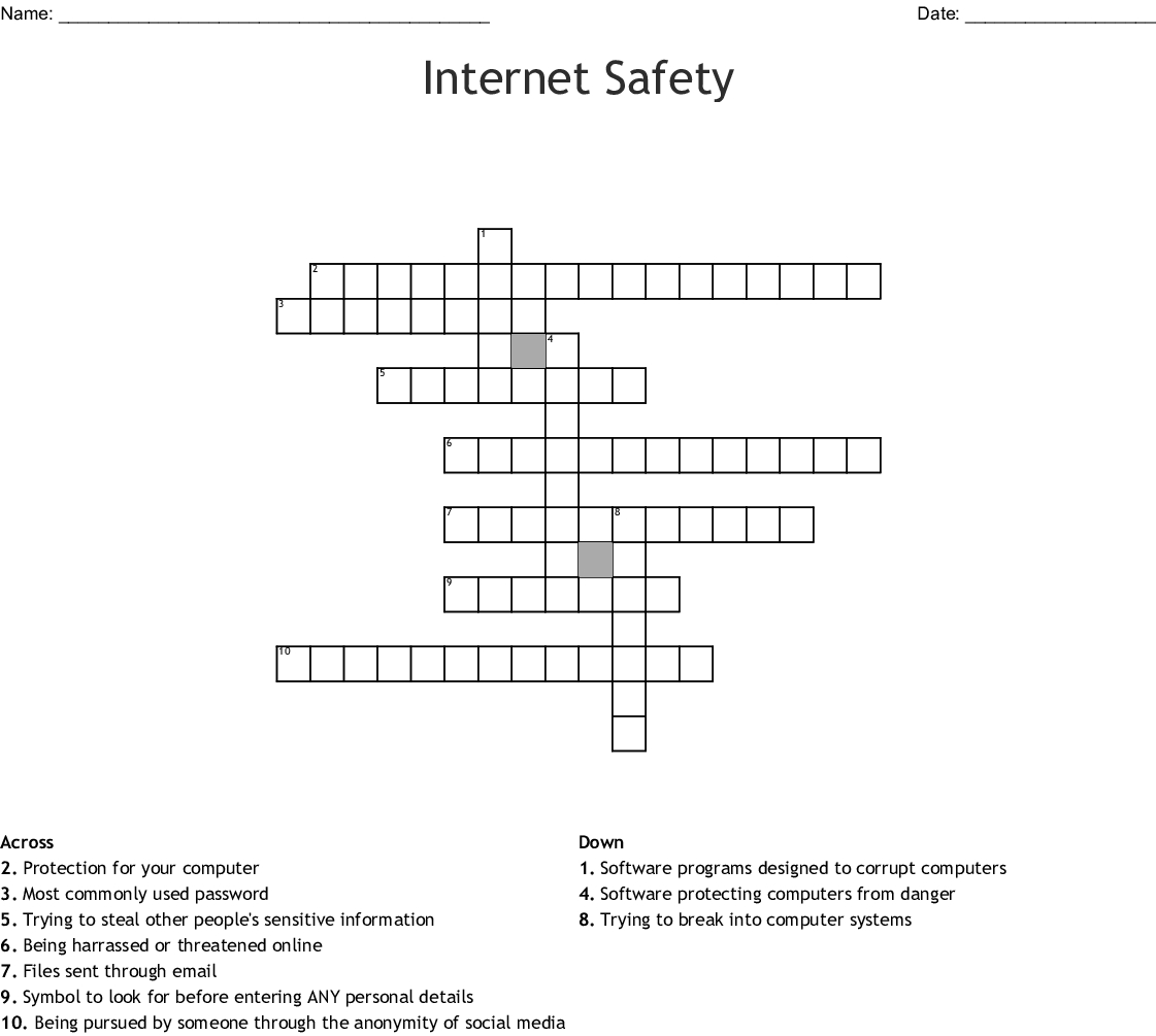 Internet Safety Crossword - Wordmint - Computer Crossword Puzzles Printable
