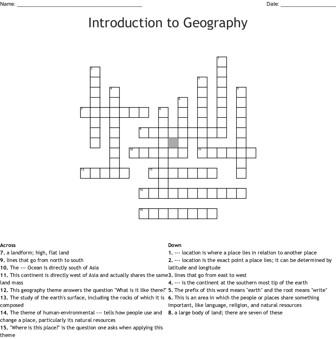 Geography Crossword Puzzle Printable Printable Word Searches