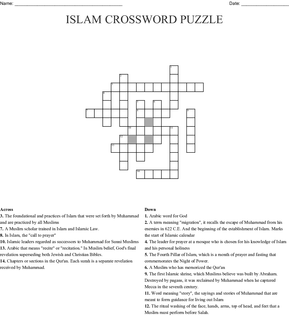 Islam Crossword Puzzle Crossword - Wordmint - Islamic Crossword Puzzles Printable