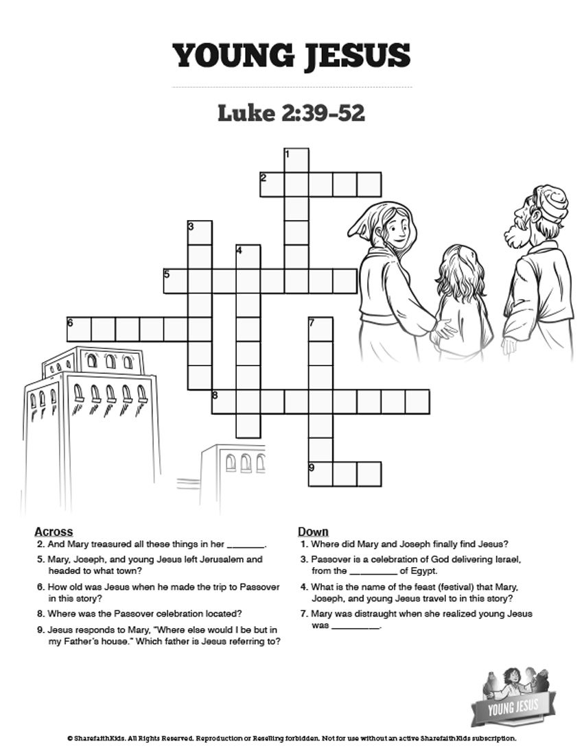 Jesus As A Child Sunday School Crossword: The Jesus As A Child - Printable Joseph Crossword