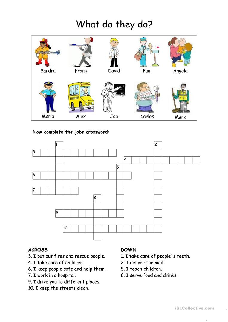 Jobs Crossword Worksheet - Free Esl Printable Worksheets Made - Printable Crossword Puzzles Job