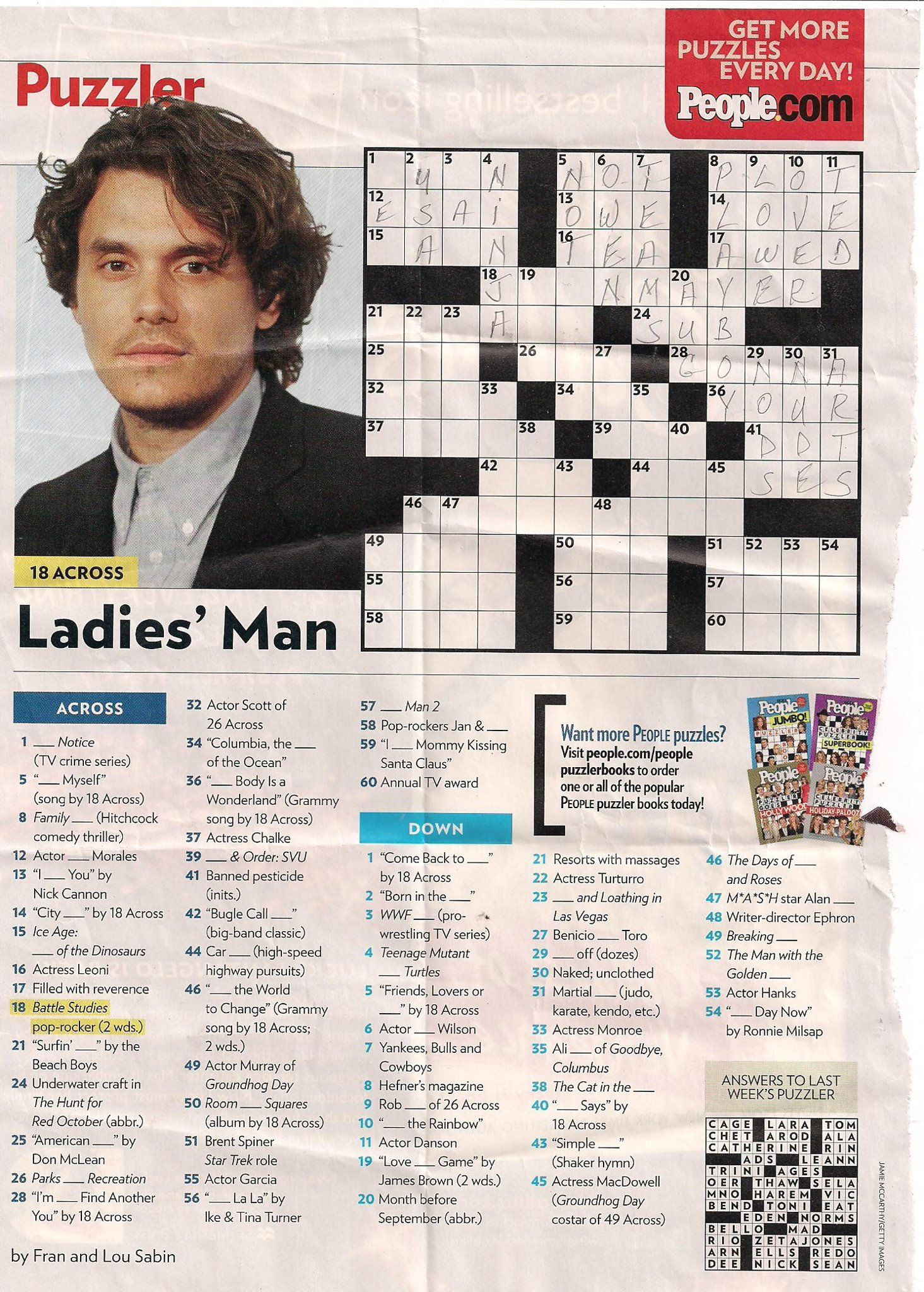 John Mayer - People Magazine Crossword I Love Doin People Magazine - Printable Crossword Puzzles From People Magazine