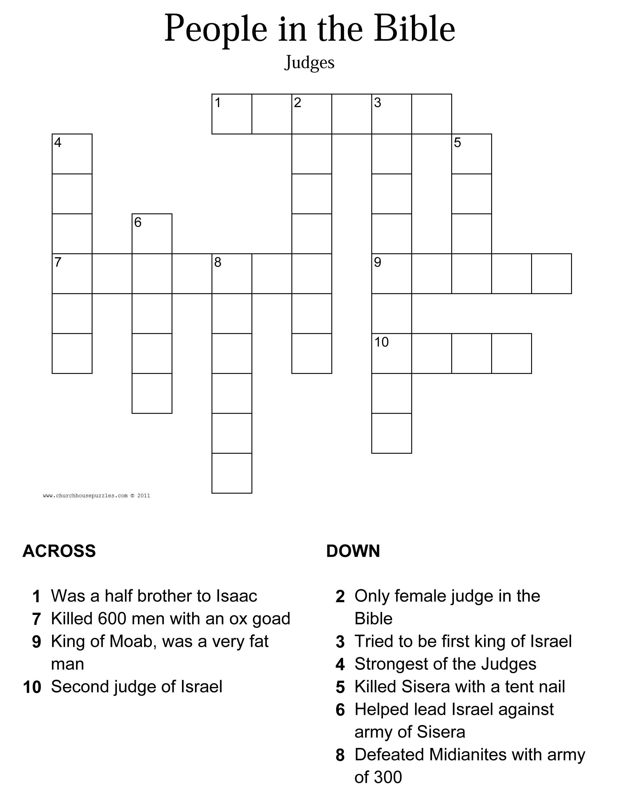 Judges Crossword Puzzle - Printable Bible Crossword