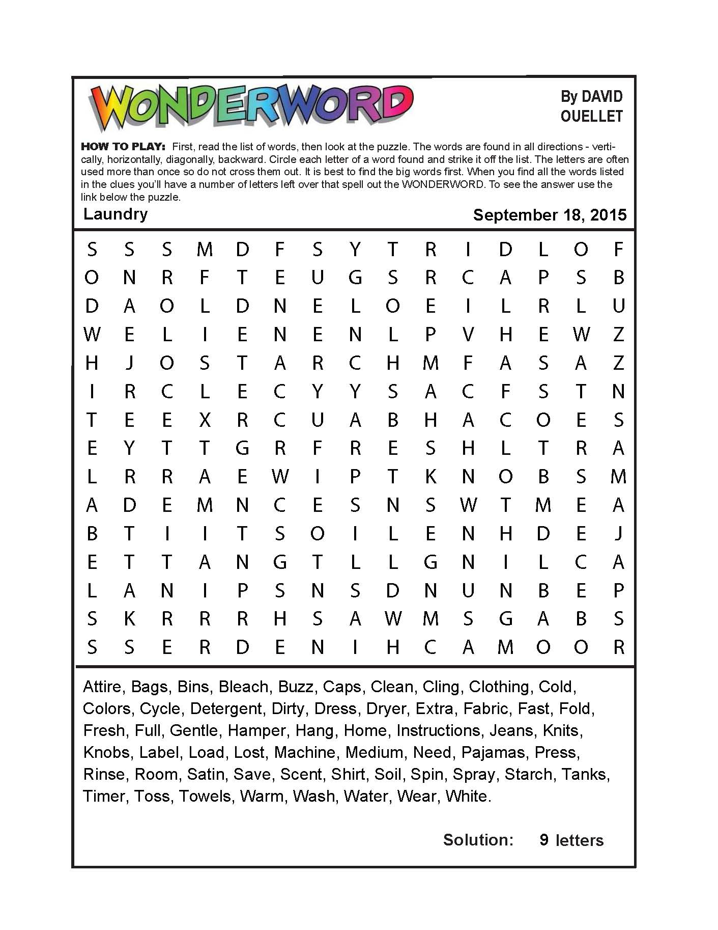 Laundry - Printable Puzzles Pdf