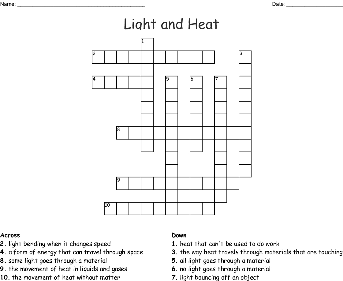 Light And Heat Crossword - Wordmint - Printable 2 Speed Crossword