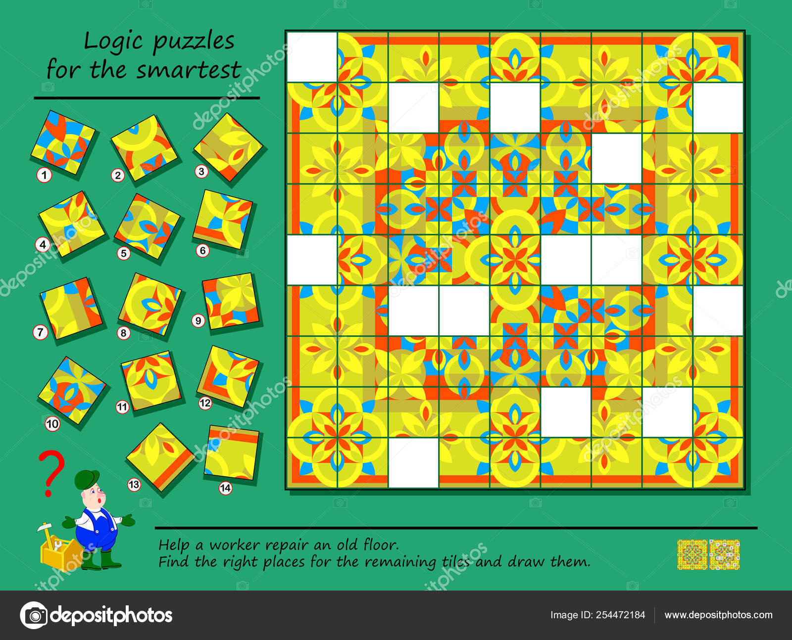 Logic Puzzle Game Smartest Help Worker Repair Ancient Floor Find - Printable Floor Puzzle