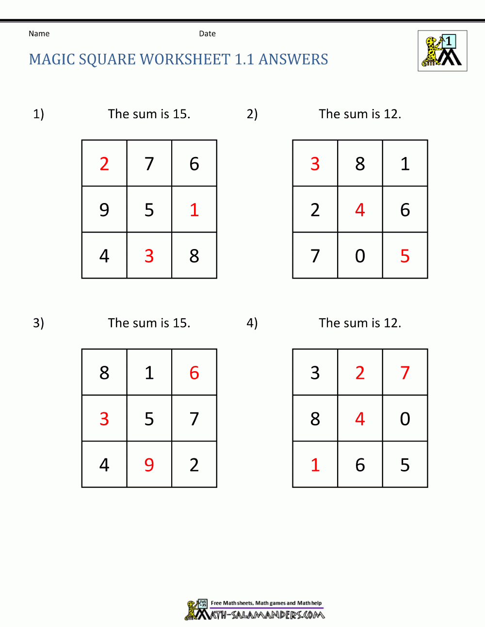 Magic Square Worksheets - Printable Puzzles 4X4