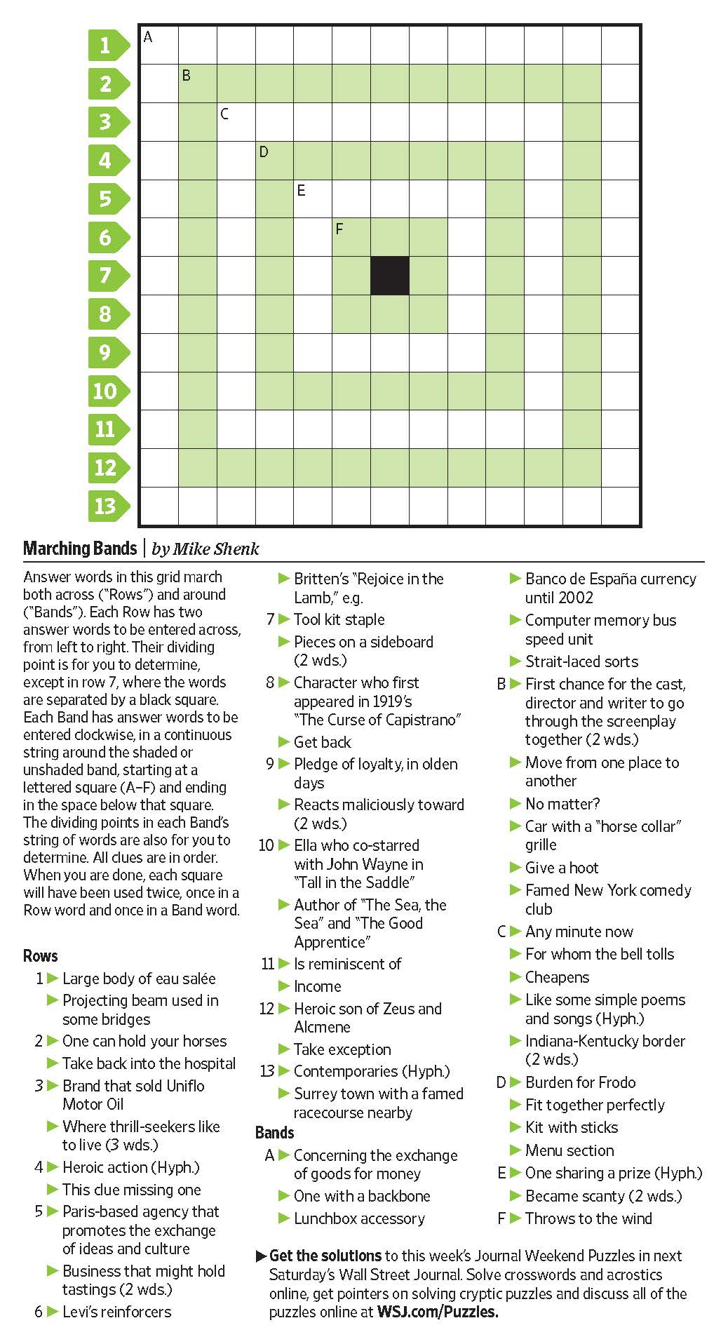 Marching Bands (Saturday Puzzle, Jan. 7) - Wsj Puzzles - Wsj - Printable Wall Street Journal Crossword Puzzle