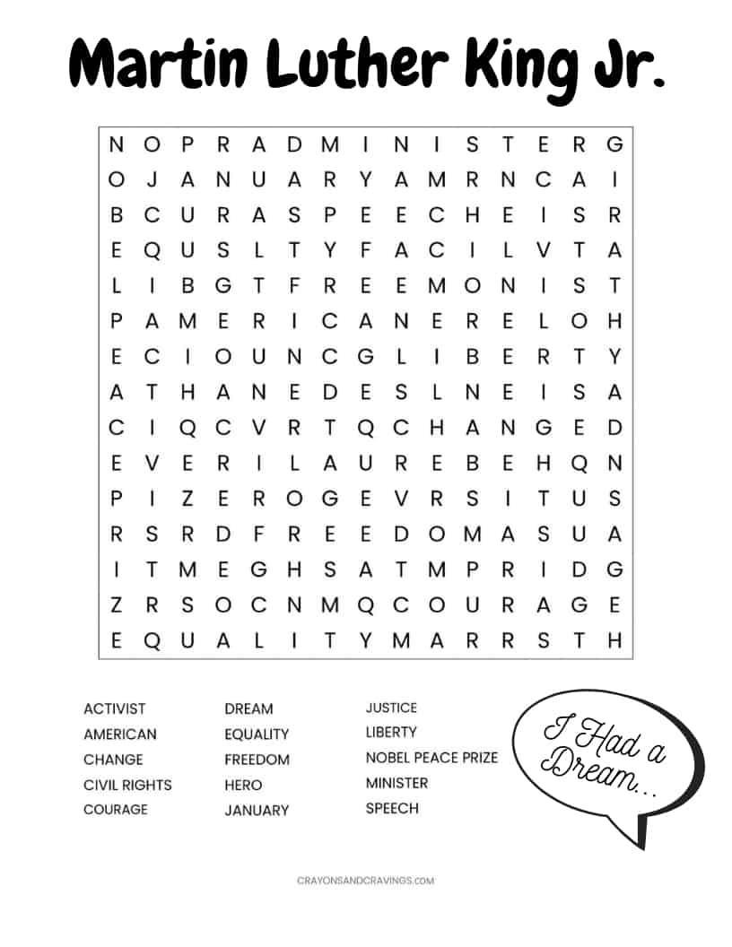 Martin Luther King Jr. Free Printable Word Search Worksheet - Printable Word Puzzles Pdf