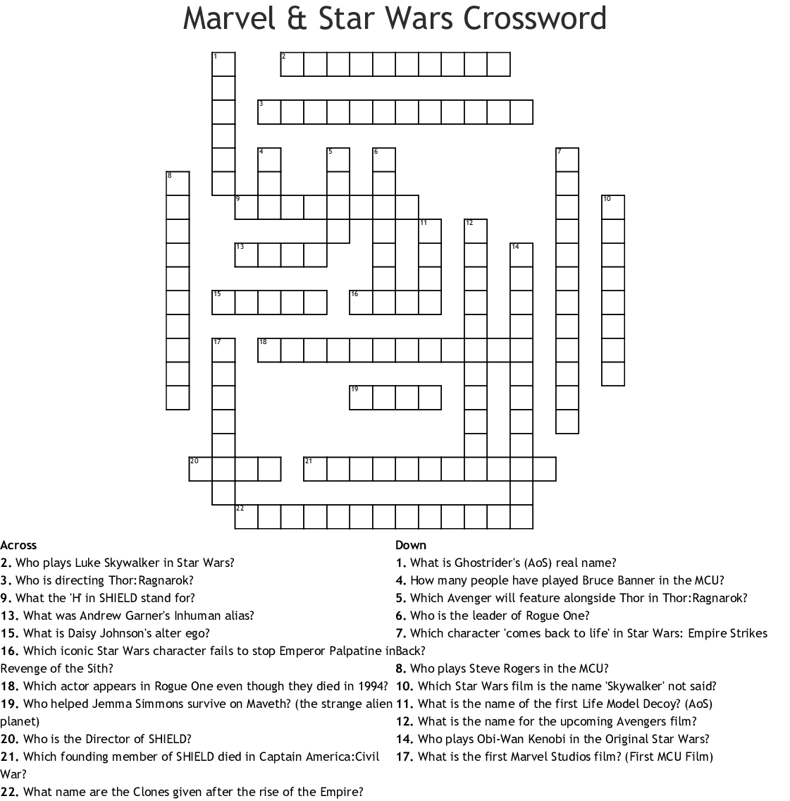 Star Wars Crossword Puzzle Printable Printable Word Searches