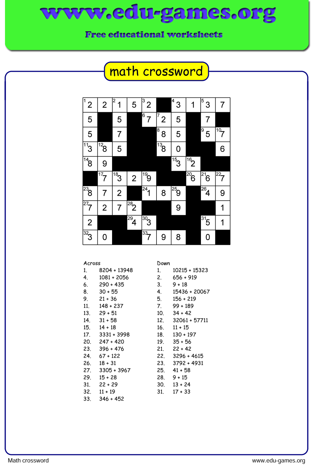 Math Crossword Puzzle Maker - Free Printable Worksheets - Printable Math Crossword Puzzles