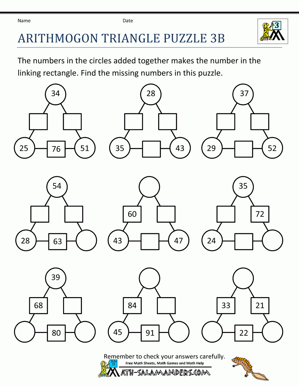 Math Puzzle Worksheets 3Rd Grade - Printable Maths Puzzles Ks3