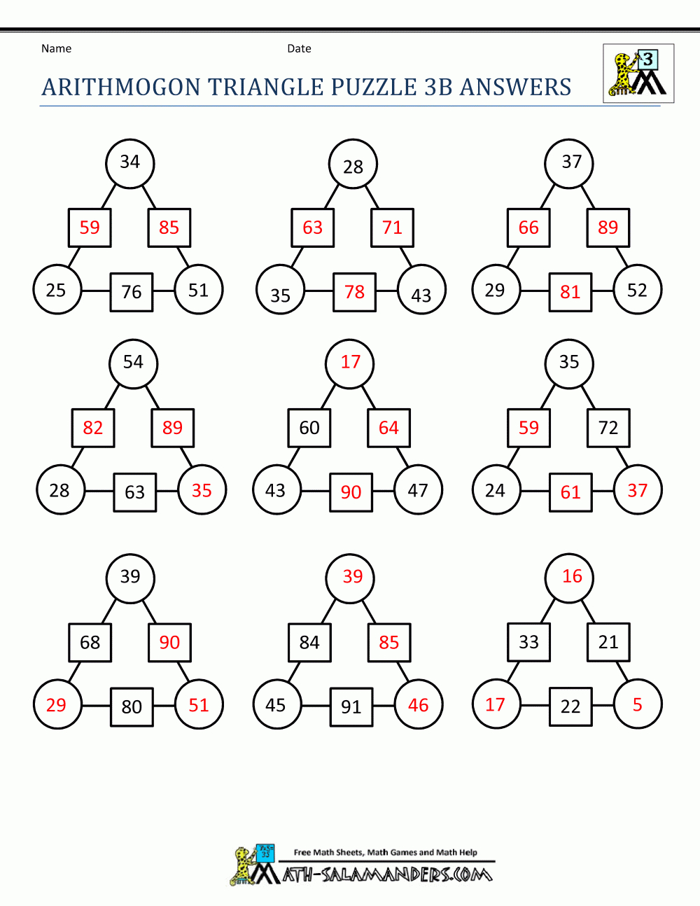 Math Puzzle Worksheets 3Rd Grade - Printable Triangle Puzzle