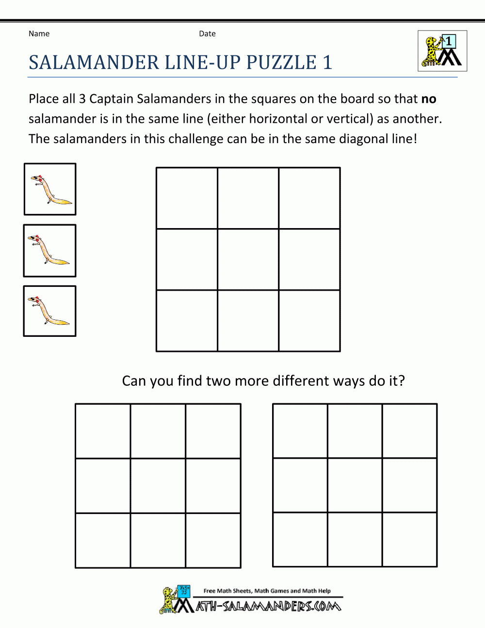 Math Puzzle Worksheets Salamander Line Up Puzzle 1 | Math Games And - Printable Math Puzzles Grade 5