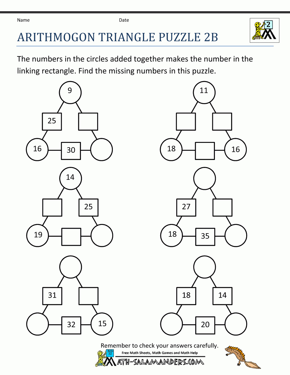 Math Puzzles 2Nd Grade - Printable Math Puzzle Games