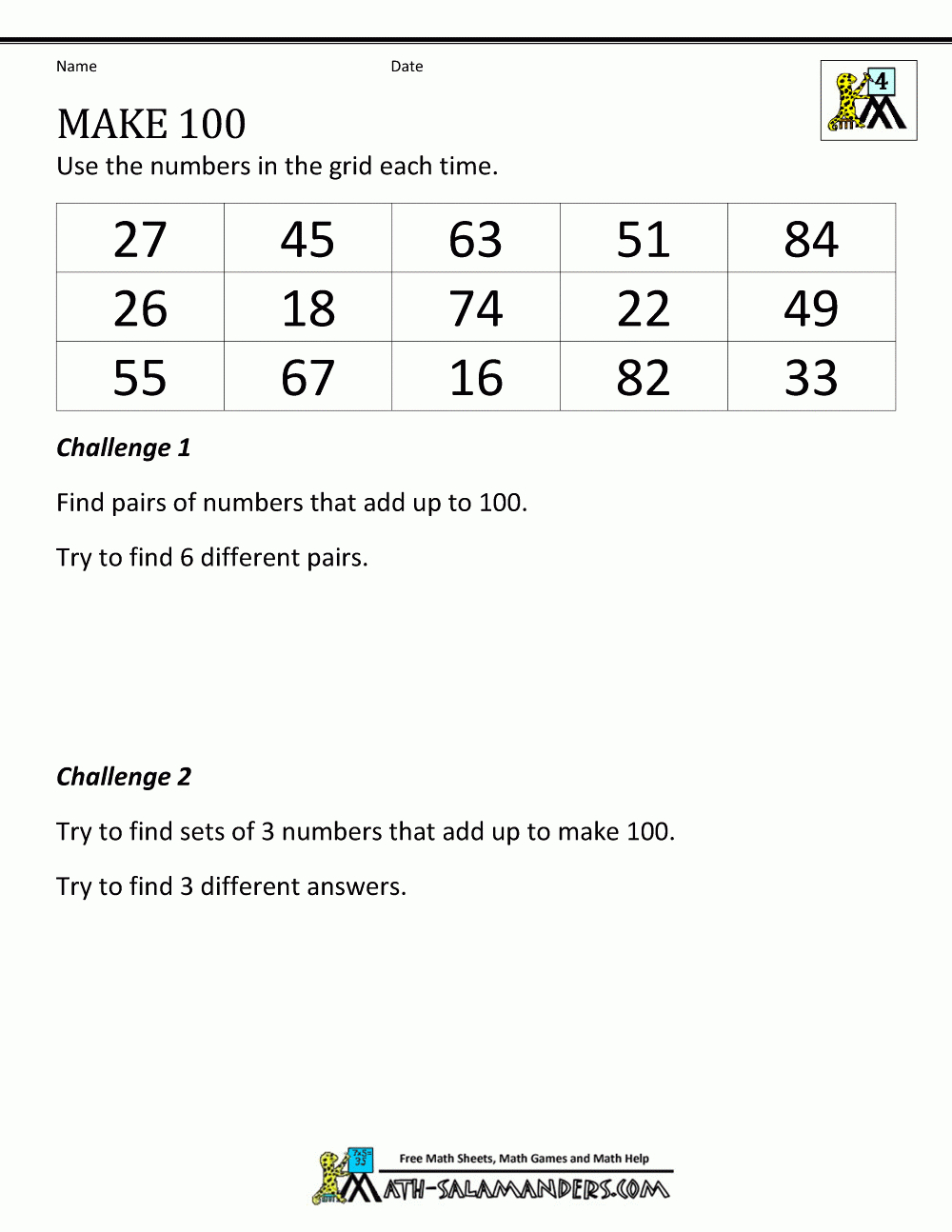 Math Puzzles Printable Make 100 Puzzle | Math Puzzles | Maths - Printable Puzzle Worksheets For Grade 1