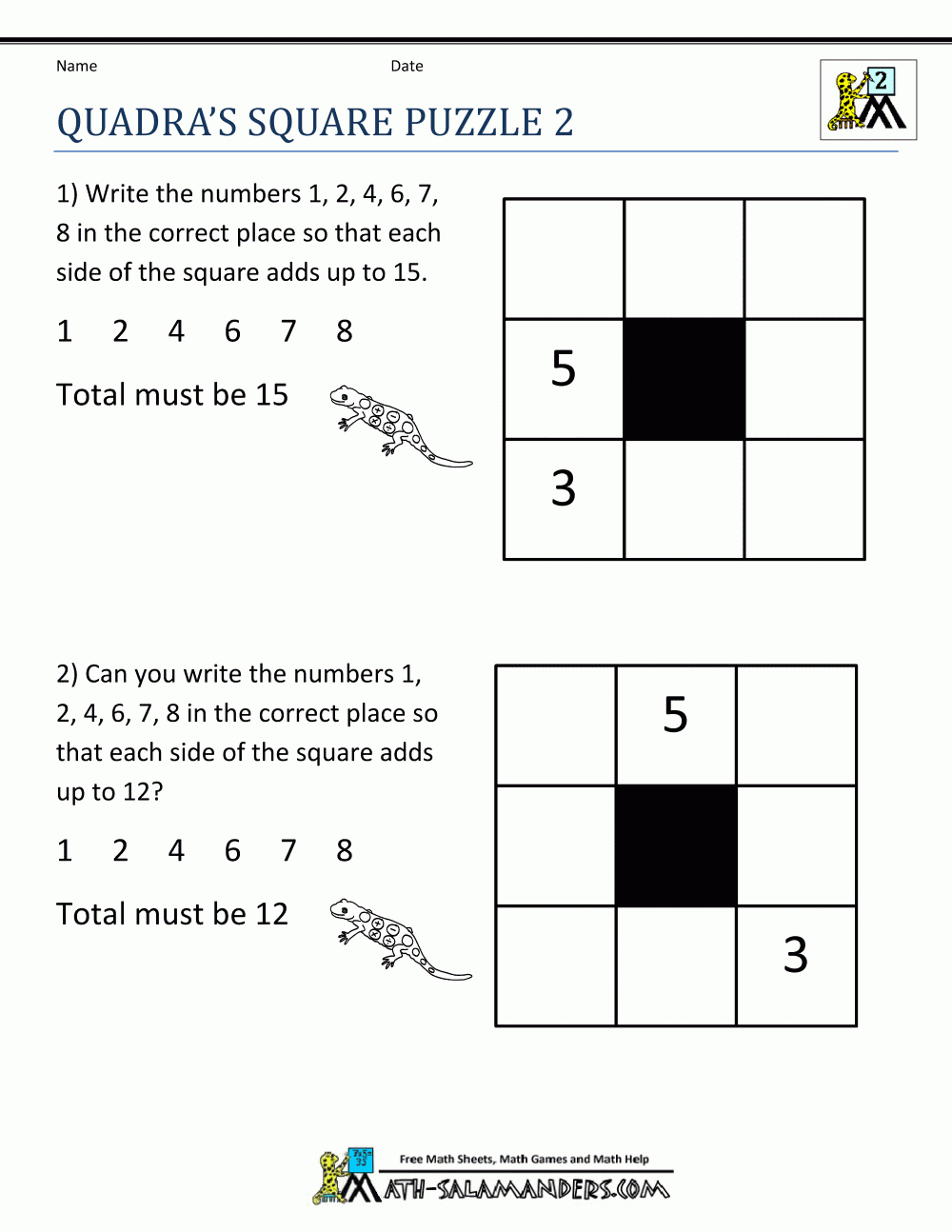 Math Puzzles Quadras Square Puzzle 2 | Maths Puzzle | Maths Puzzles - Printable Math Puzzles For 8Th Graders
