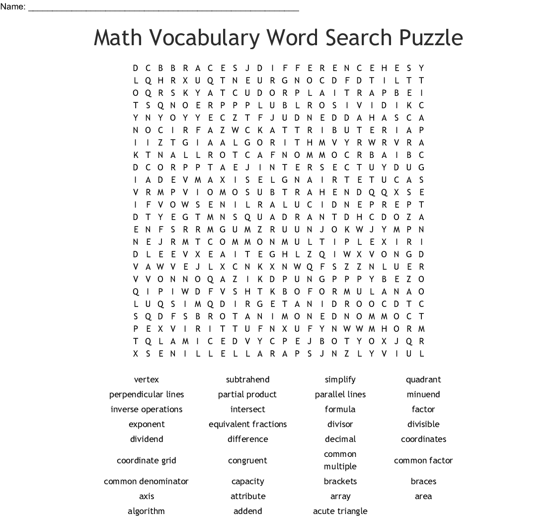 Math Vocabulary Word Search Puzzle Word Search - Wordmint - Math Vocabulary Crossword Puzzles Printable