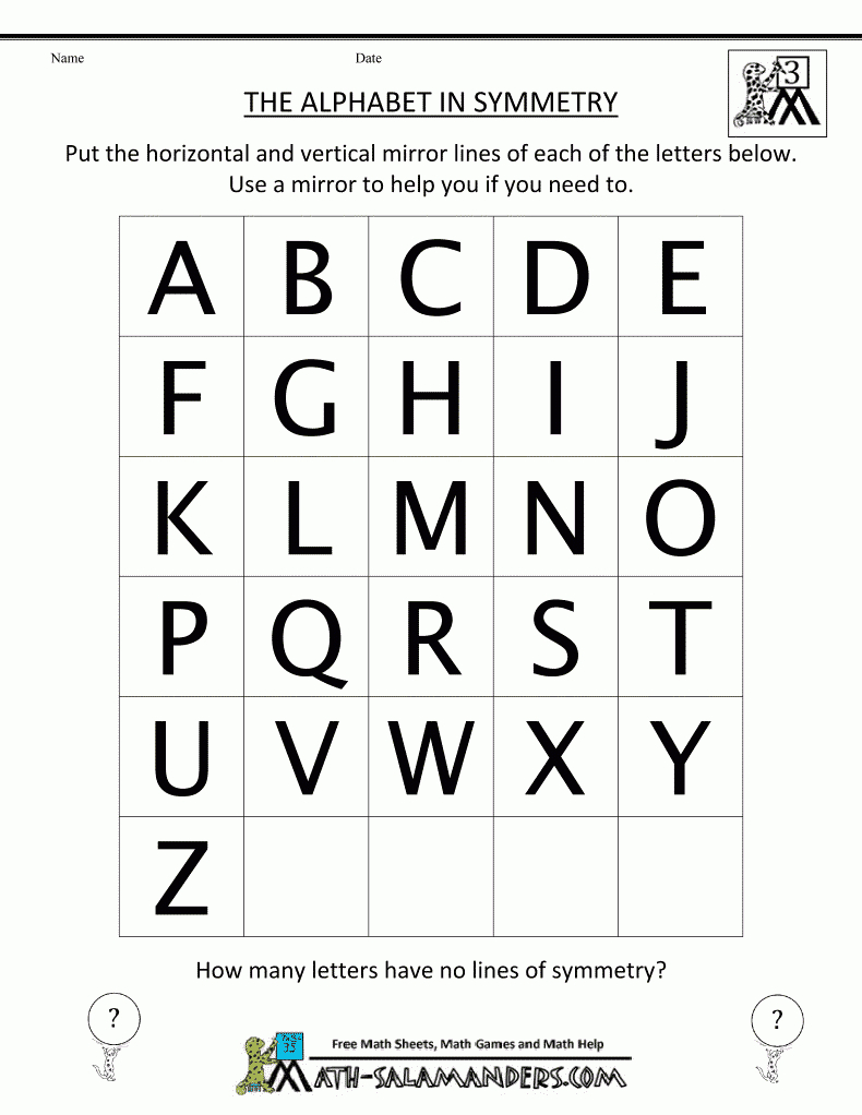 Math Worksheets 3Rd Grade The Alphabet In Symmetry | 4Th Grade - Free Printable Puzzles For 3Rd Grade