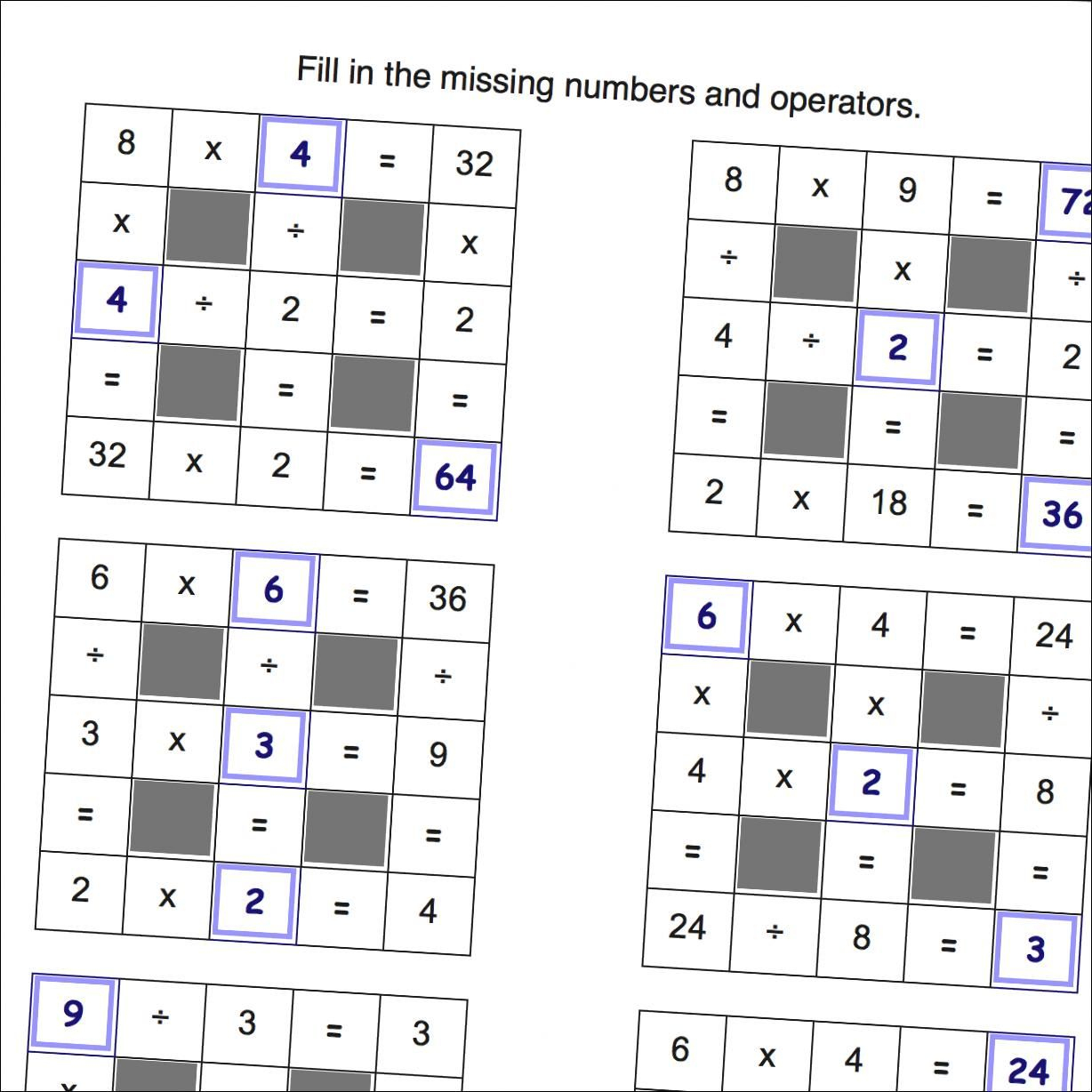 Cross Number Worksheet