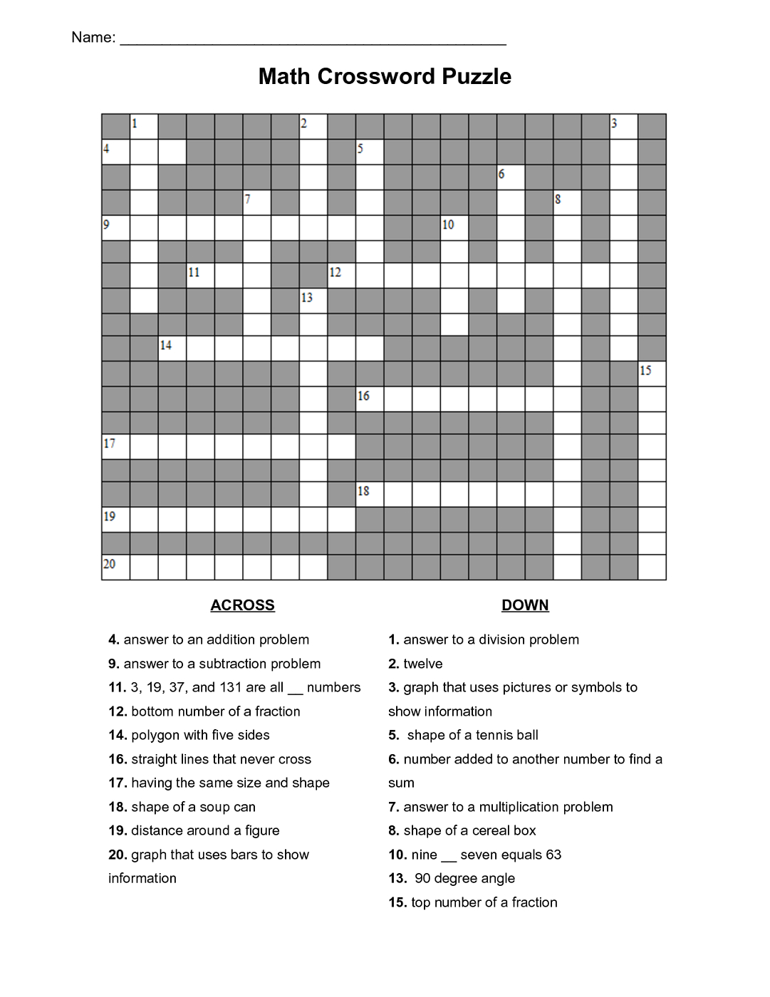 Maths Puzzles For Kids Crossword | Activities | Maths Puzzles, Kids - Free Printable Crossword Puzzle #7 Answers