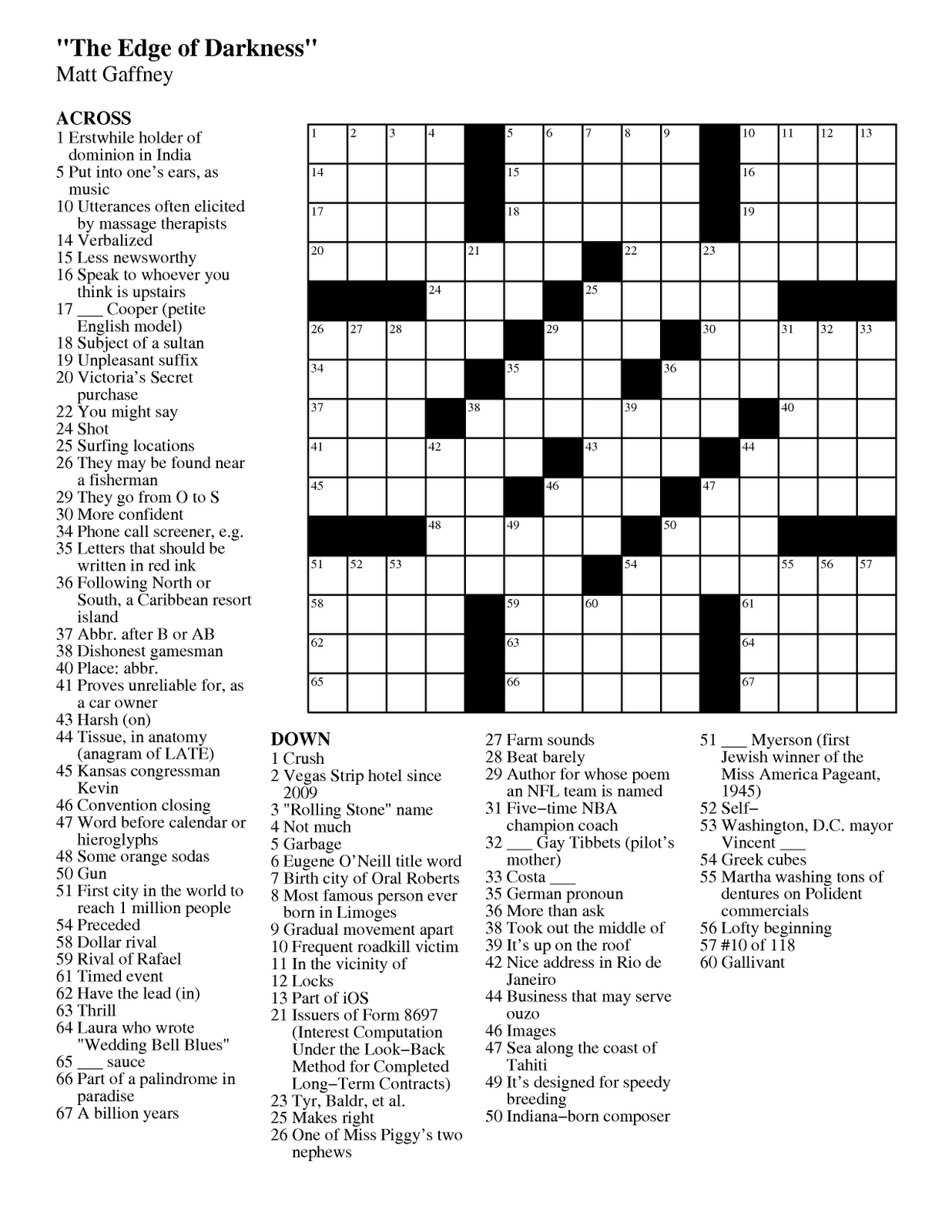 Matt Gaffney&amp;#039;s Weekly Crossword Contest: 2011 - Friends Crossword Puzzle Printable