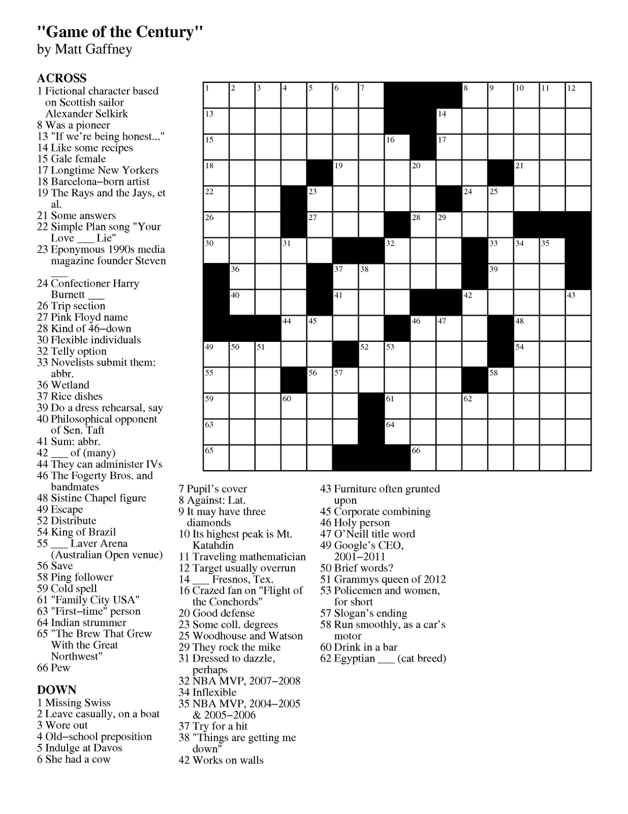 Matt Gaffney&amp;#039;s Weekly Crossword Contest: March 2012 - Dell Printable Crossword Puzzles