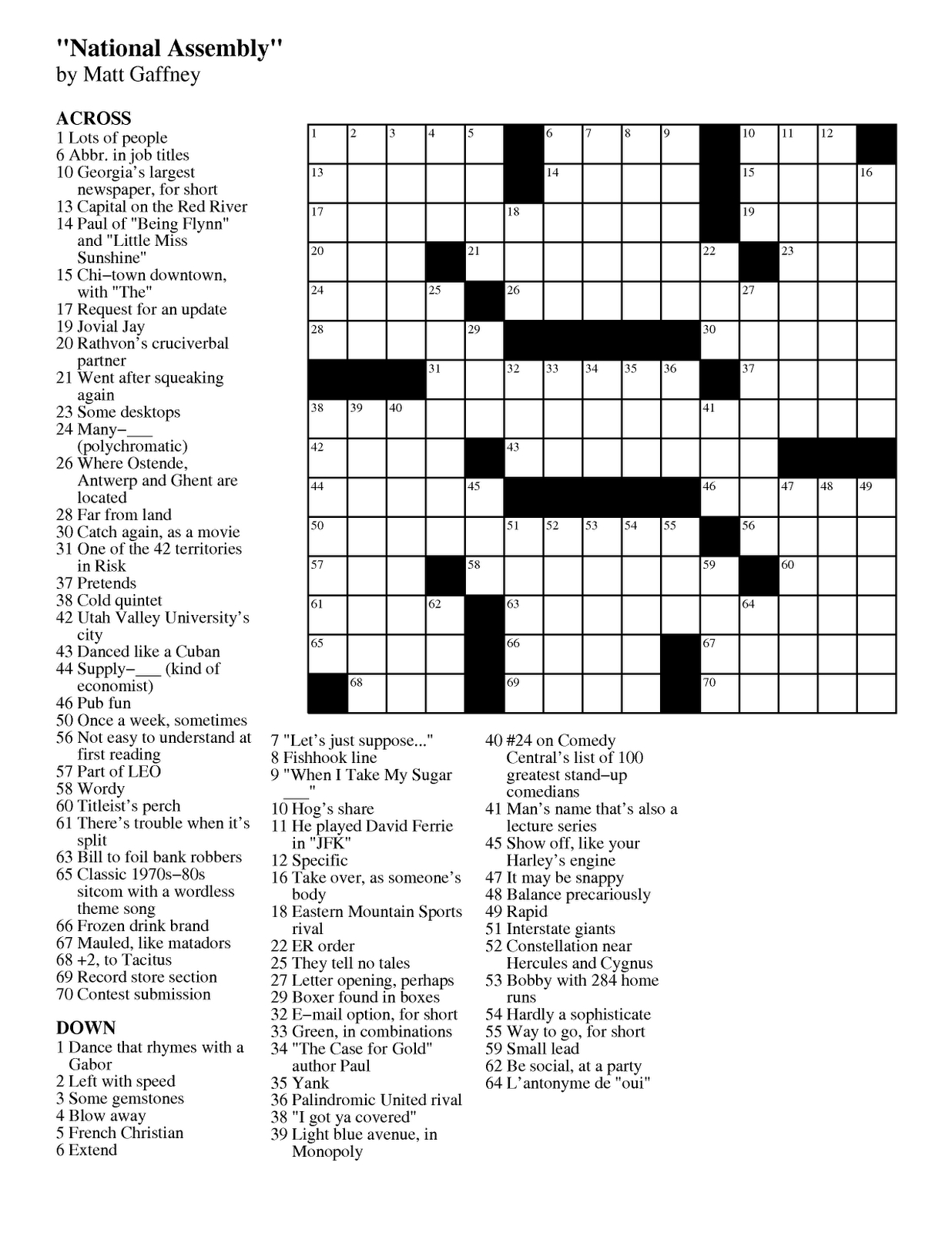 Matt Gaffney&amp;#039;s Weekly Crossword Contest: March 2012 - Printable Crossword Puzzles Wsj