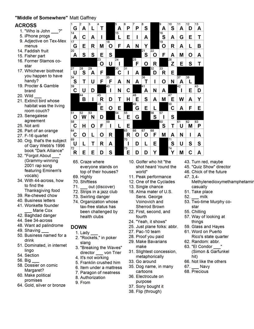 Matt Gaffney&amp;#039;s Weekly Crossword Contest: November 2009 - Frank A Longo Printable Crossword Puzzles