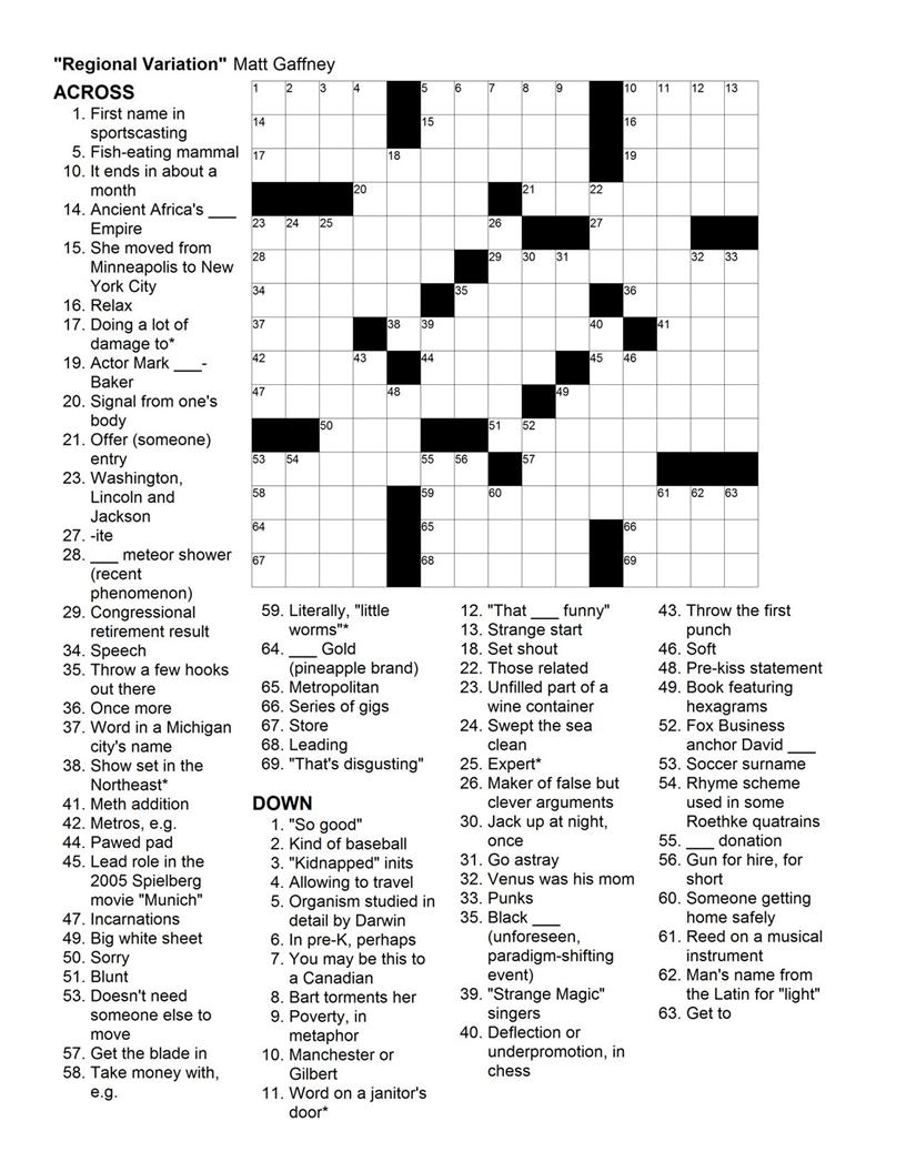 Matt Gaffney&amp;#039;s Weekly Crossword Contest: November 2009 - Printable Crossword Puzzles By Frank Longo