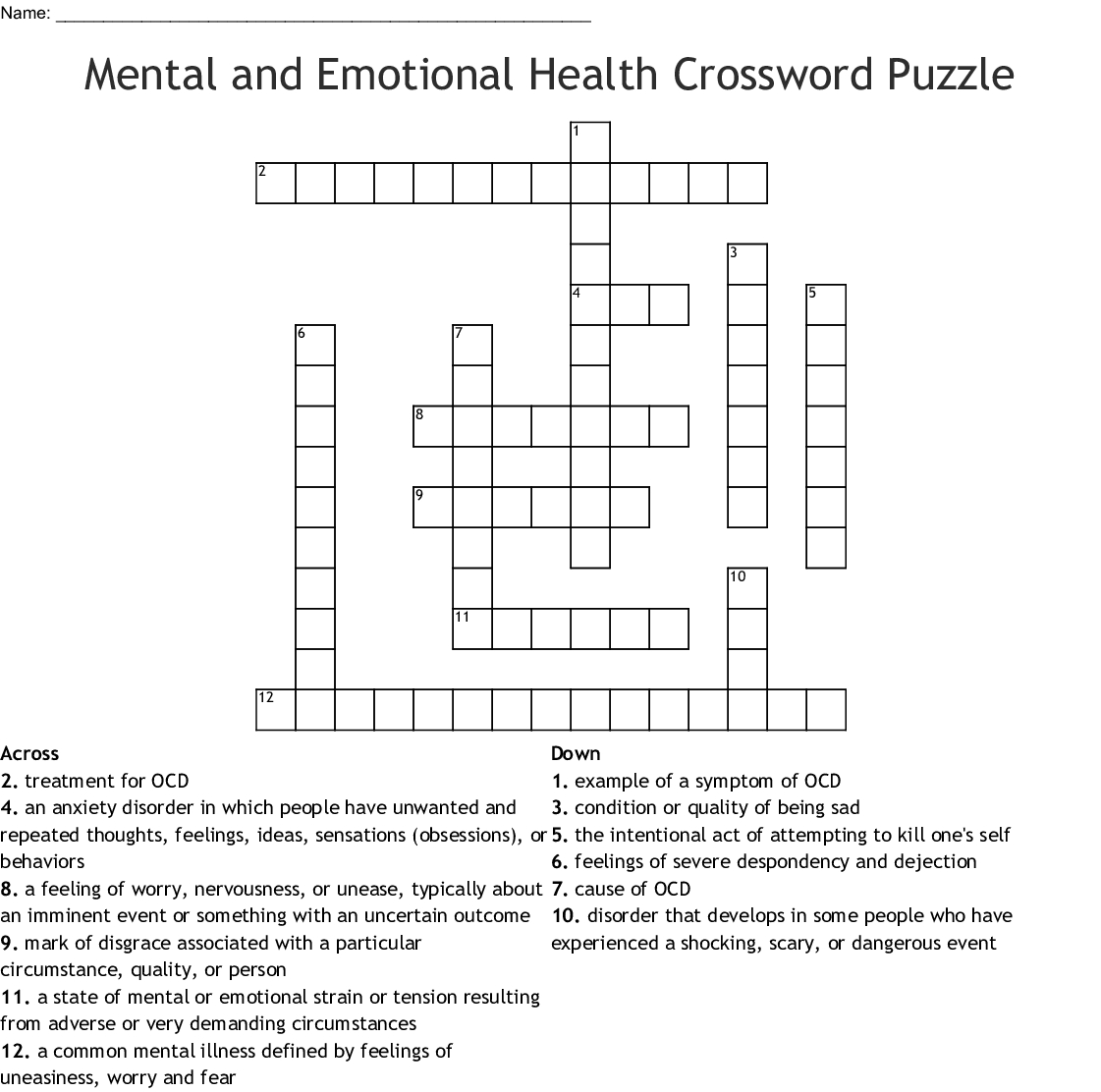 Mental And Emotional Health Crossword Puzzle Crossword - Wordmint - Printable Health Crossword Puzzles