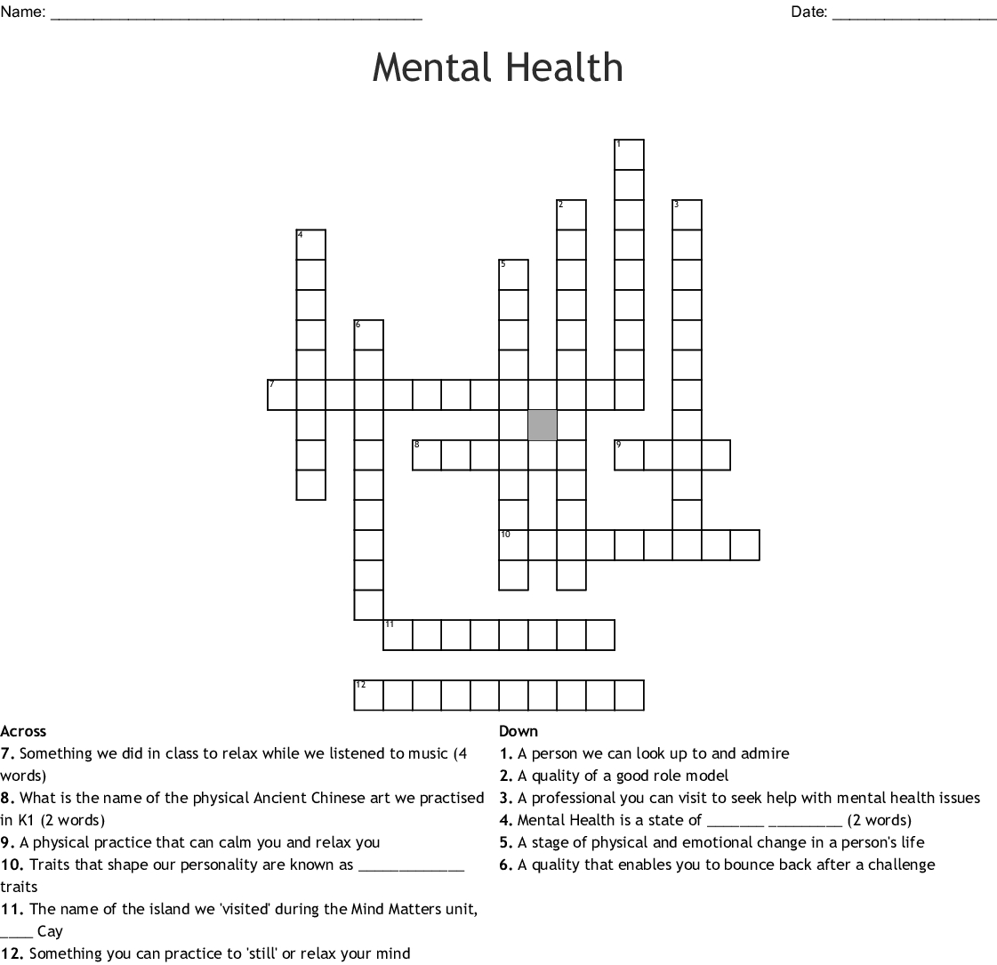 Mental Health Crossword - Wordmint - Printable Crossword Puzzles For Mental Health