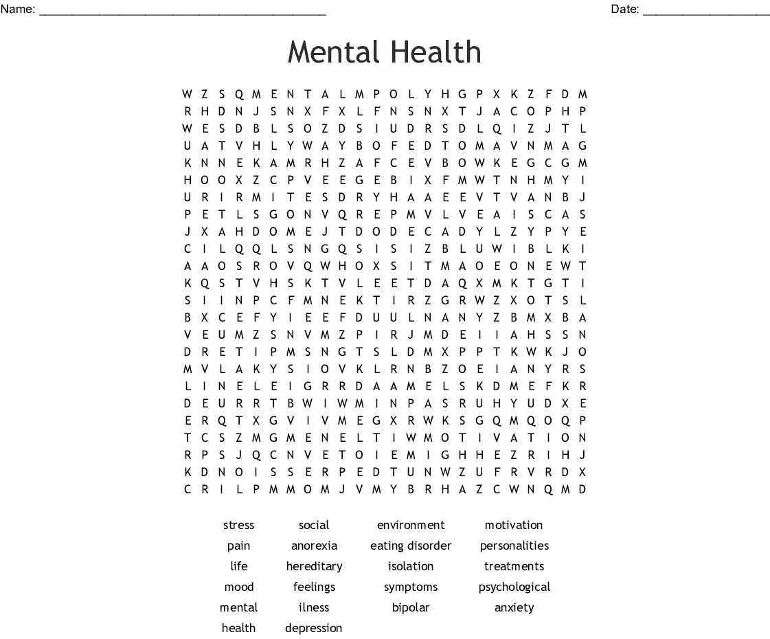 Printable Mental Health Word Search Puzzles Printable Word Searches