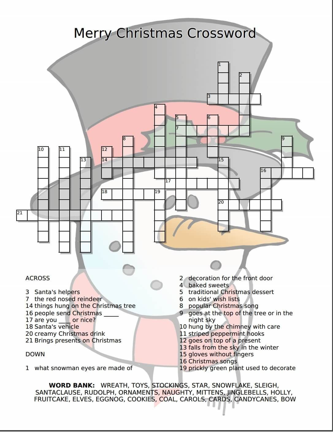 Merry Christmas Crossword Free Printable | Freebies Galore - Free Printable Xmas Crossword