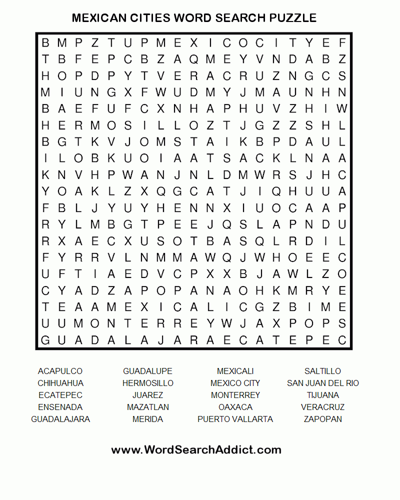 Mexican Cities Printable Word Search Puzzle - Quick Printable Puzzles