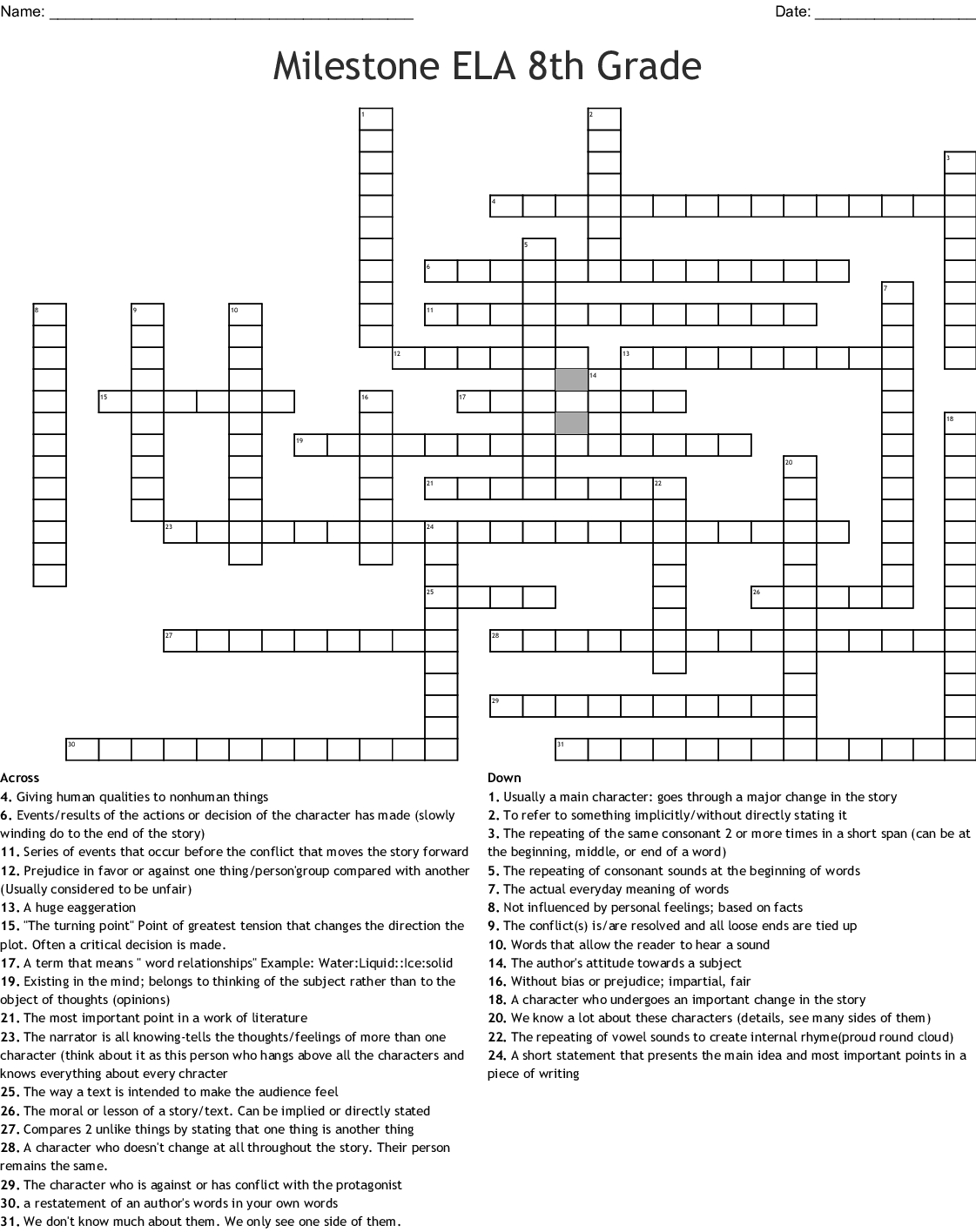 Milestone Ela 8Th Grade Crossword - Wordmint - Crossword Puzzles Printable 8Th Grade