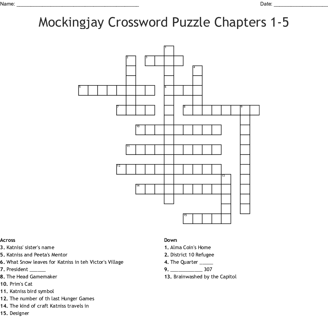 Mockingjay Crossword Puzzle Chapters 1-5 Crossword - Wordmint - Hunger Games Crossword Puzzle Printable