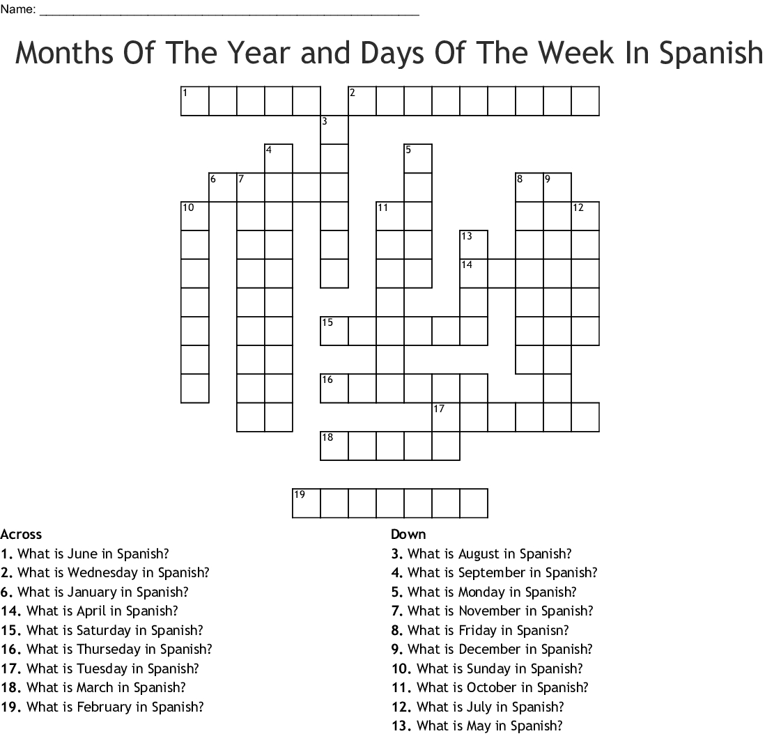 Months Of The Year And Days Of The Week In Spanish Crossword - Wordmint - Printable Spanish Crossword Puzzle