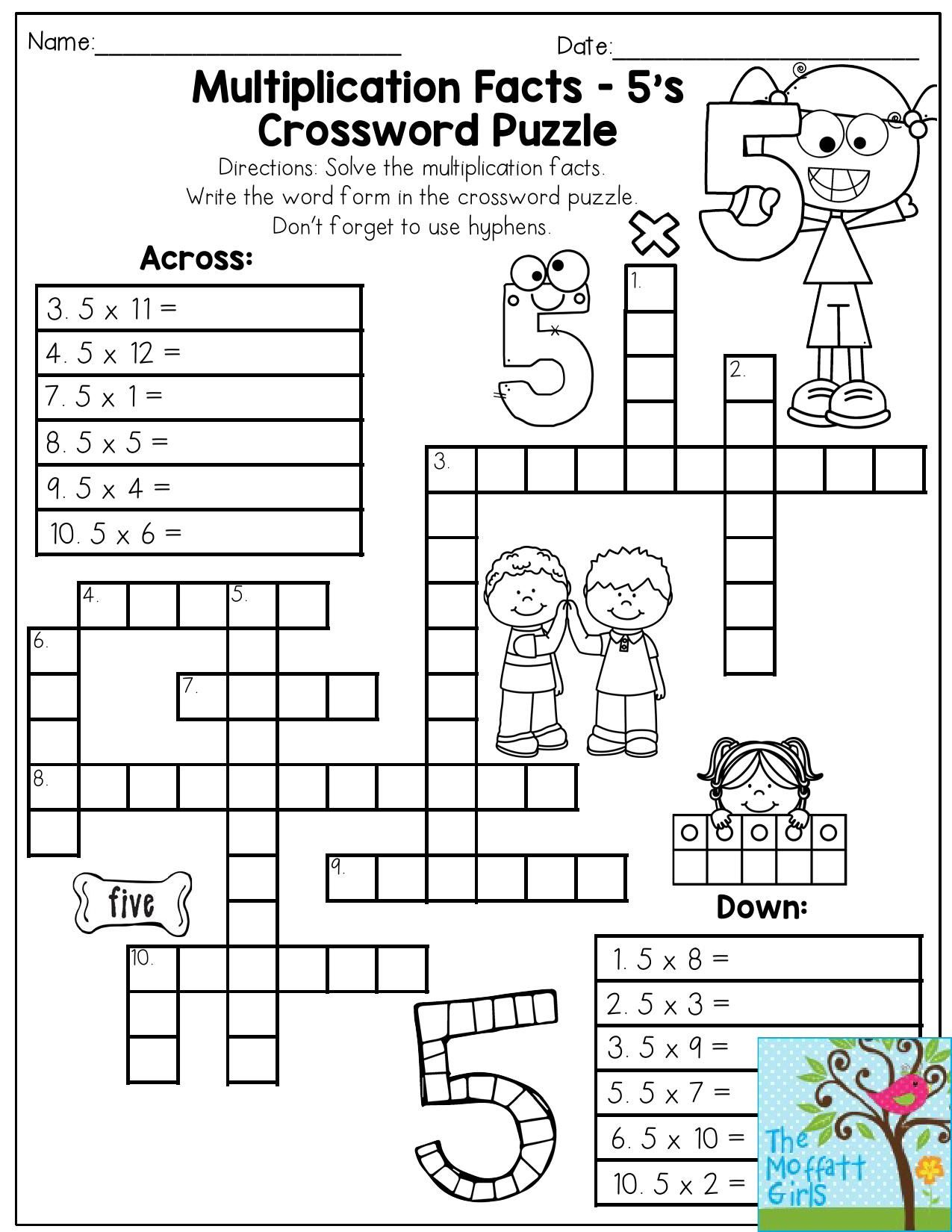 Multiplication Facts Crossword Puzzle- Third Grade Students Love - Printable Crossword For Grade 6