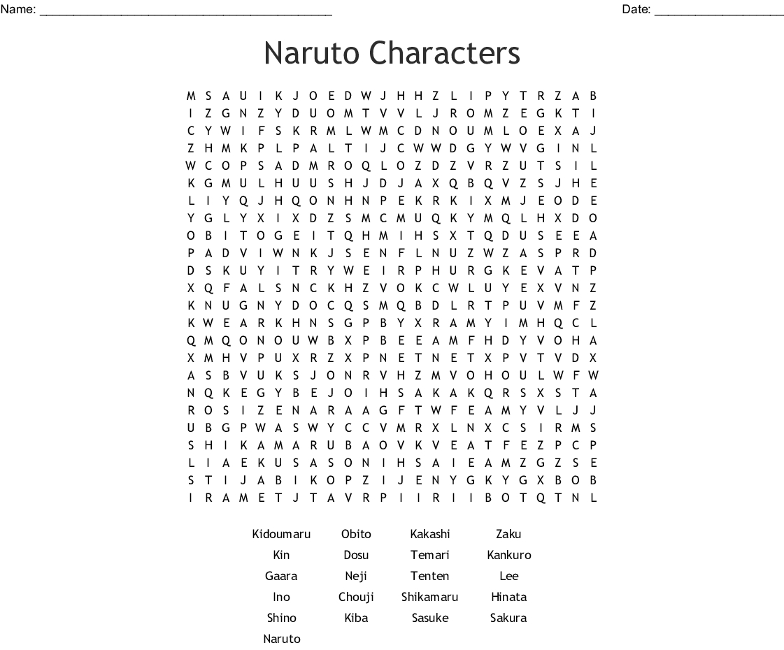 Naruto Characters Word Search - Wordmint - Printable Naruto Crossword Puzzles