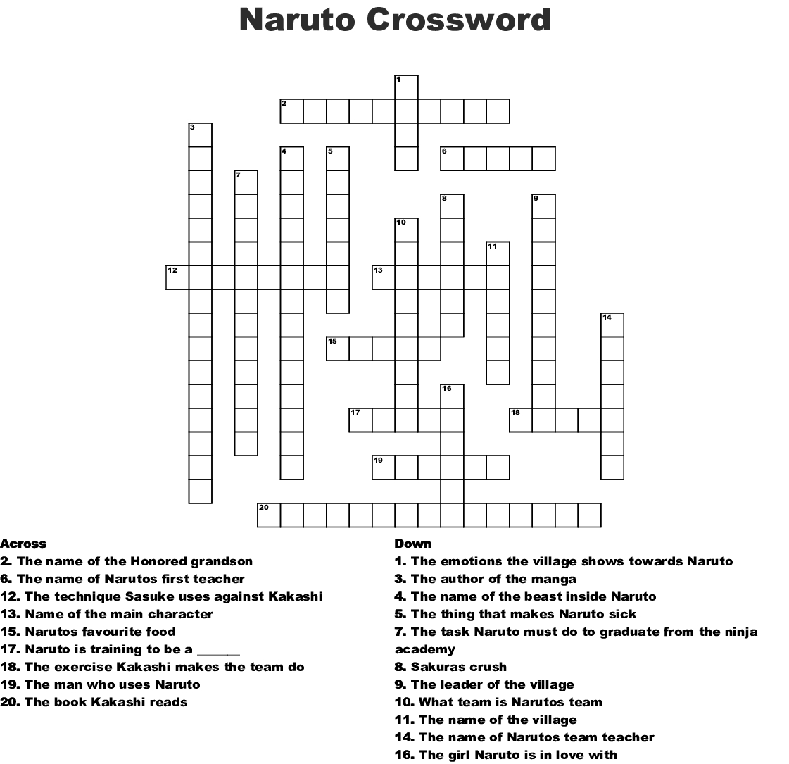 Naruto Crossword - Wordmint - Printable Naruto Crossword Puzzles