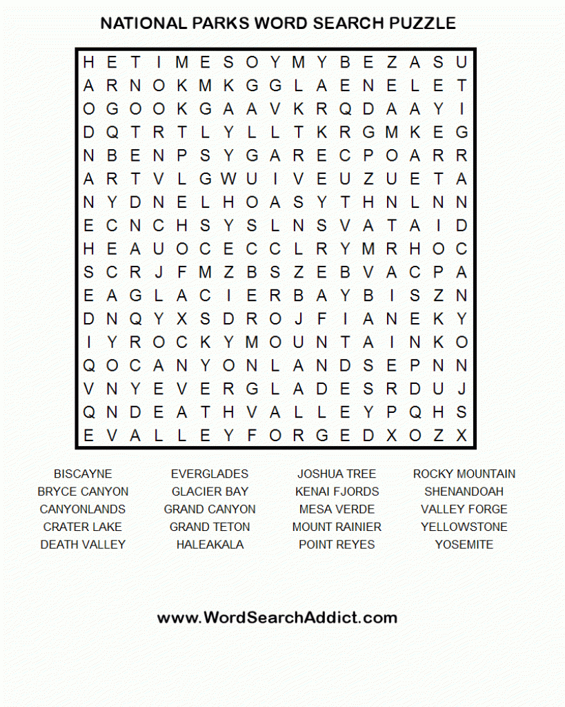 National Parks Printable Word Search Puzzle Intended For Free - Free - Printable Word Puzzles Free