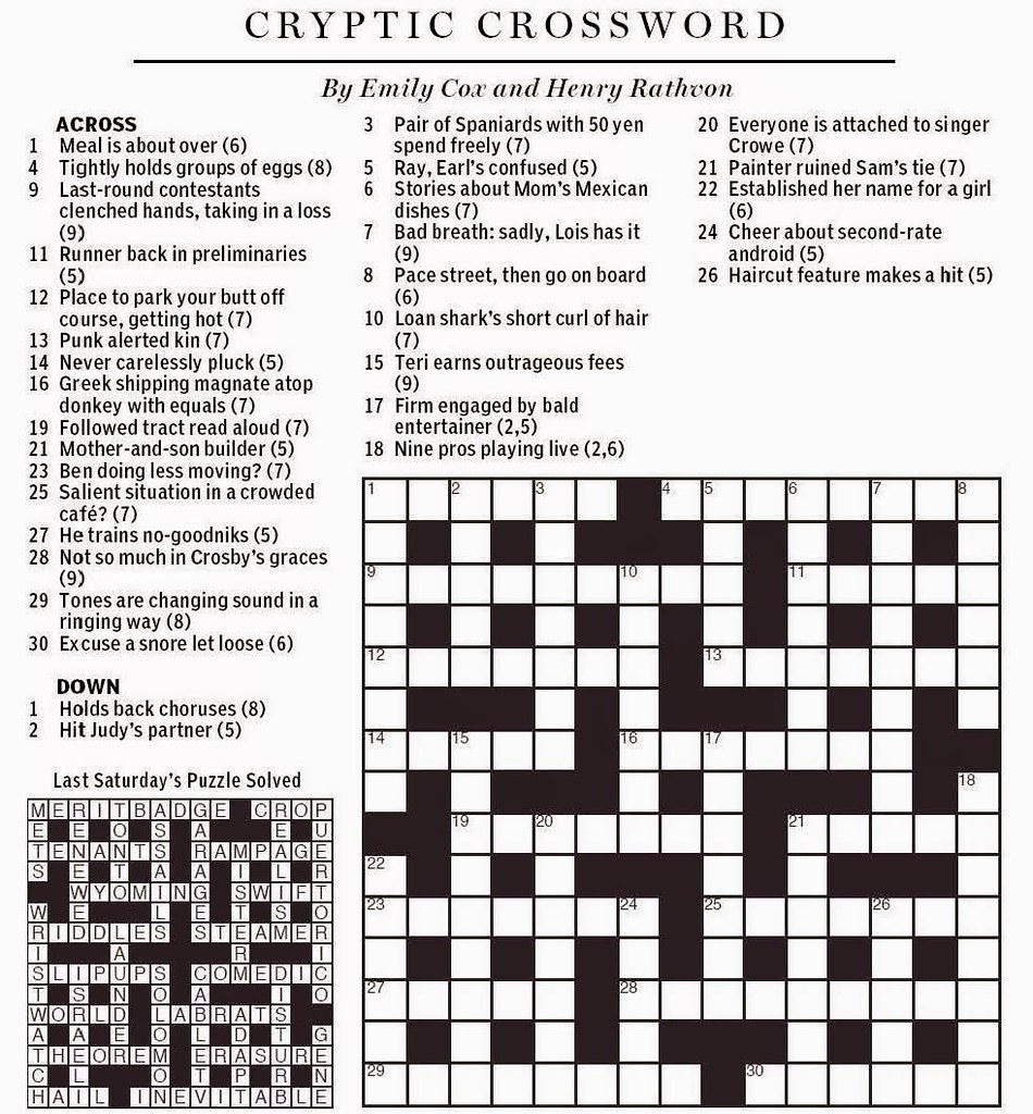National Post Cryptic Crossword - Cox &amp;amp; Rathvon August 9, … | Flickr - Printable Crossword Solutions