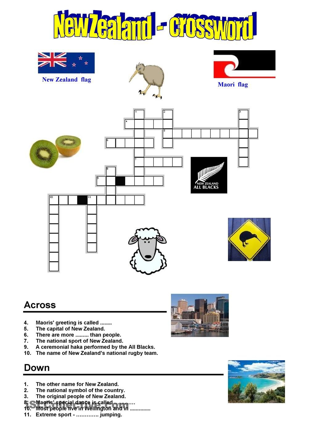 New Zealand - Crossword | Preschool :) | New Zealand, Worksheets - Printable Crossword Puzzles Nz