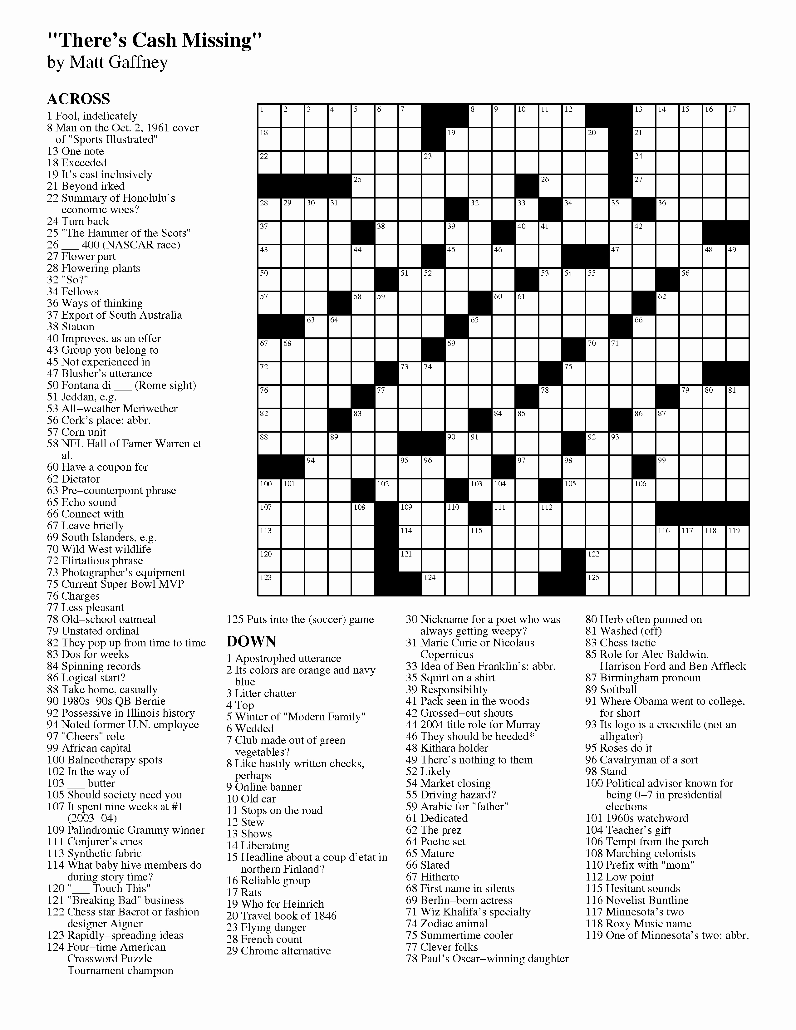 nytimes crossword puzzle answers