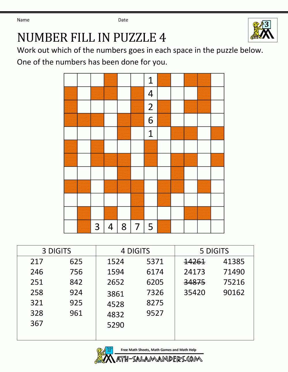 Number Fill In Puzzles - Free Printable Crossword Puzzle #6