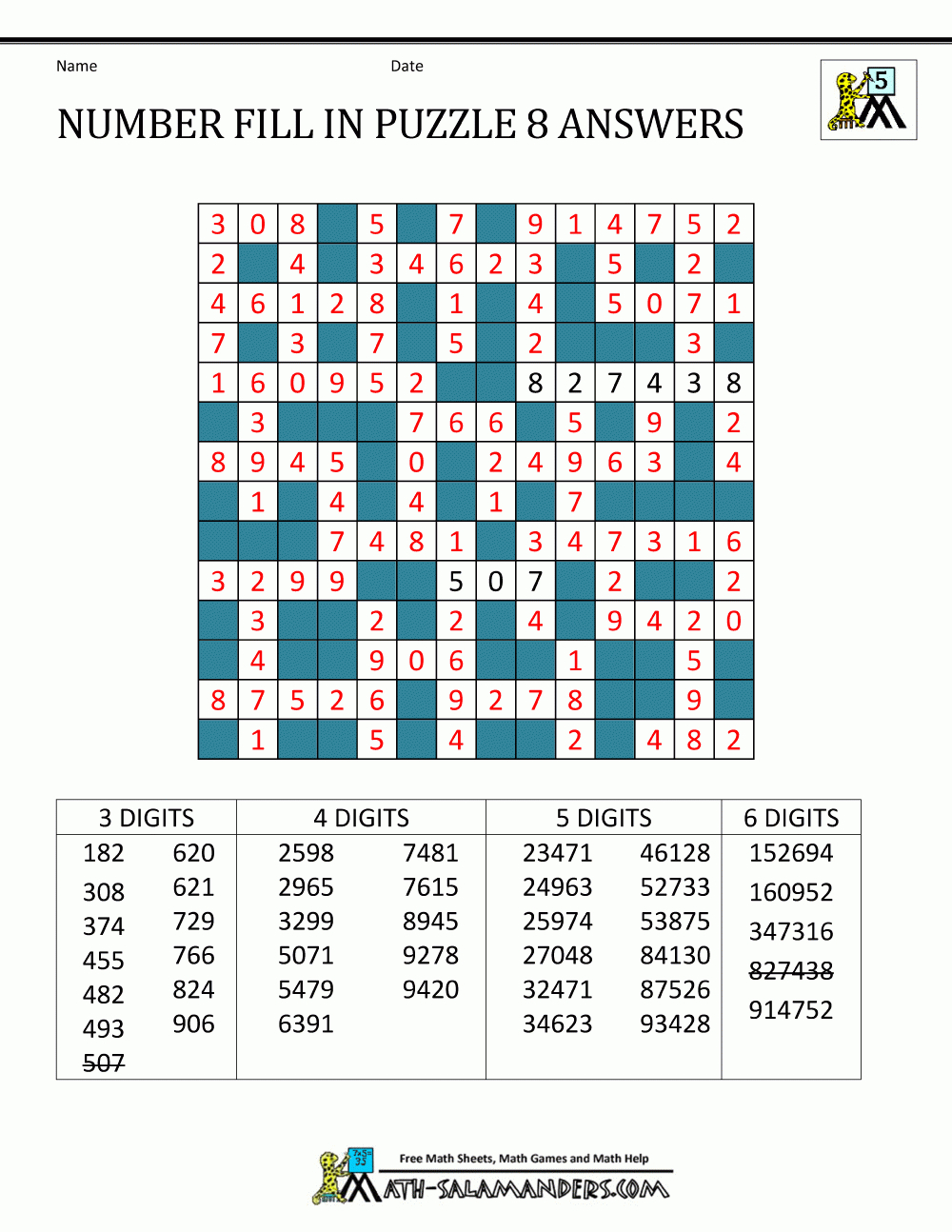 Number Fill In Puzzles - Printable Crossword #5