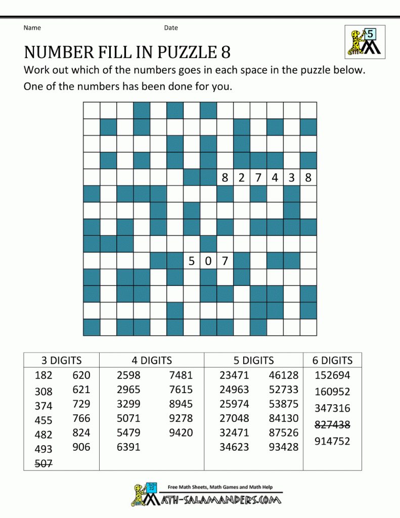 Number Fill In Puzzles Printable Fill In Puzzle Printable Crossword 