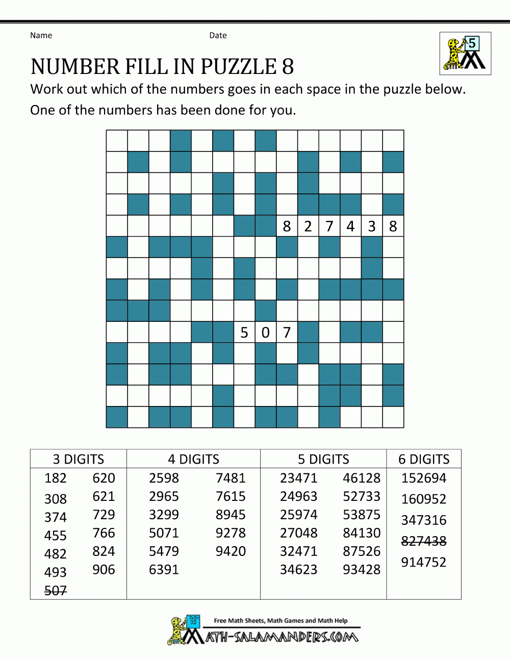 Number Fill In Puzzles Printable Fill In Puzzle Printable Crossword